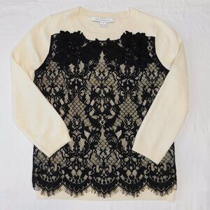 Diane Von Furstenberg Lace Pullover Sweater in Ivory | Wool Blend | GUC | Medium